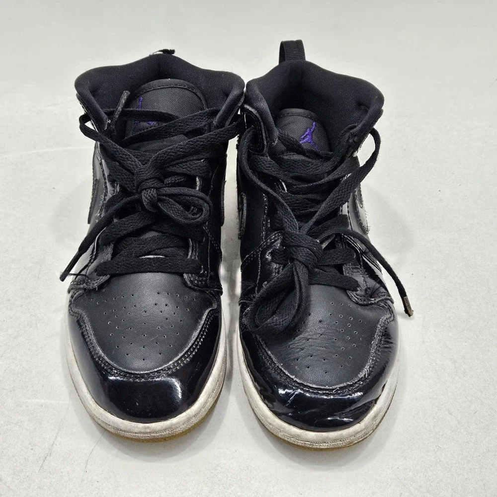 Jordan Air Jordan 1 Mid Kids 2Y Black Patent Leather DV1339-004 Sneakers Shoes